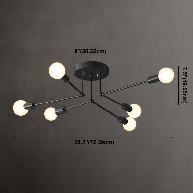 6-Light Flush Mount Lighting Industrial Style Sputnik Design Metal Ceiling Mounted Light