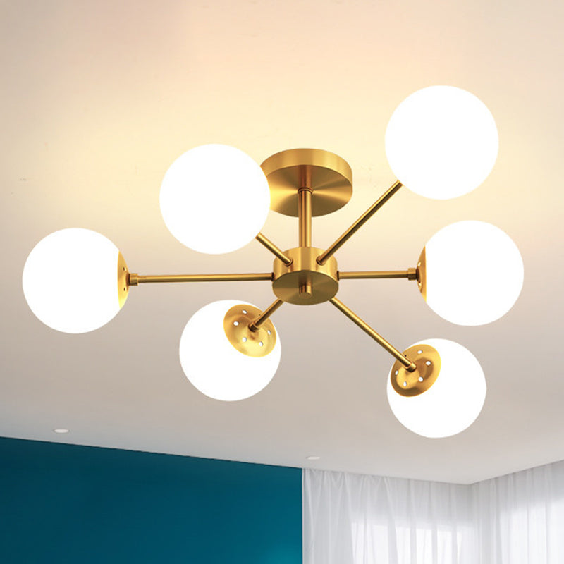 Spherical Ceiling Mount Chandelier Modern Glass Bedroom Semi Flush Light Fixture in Gold