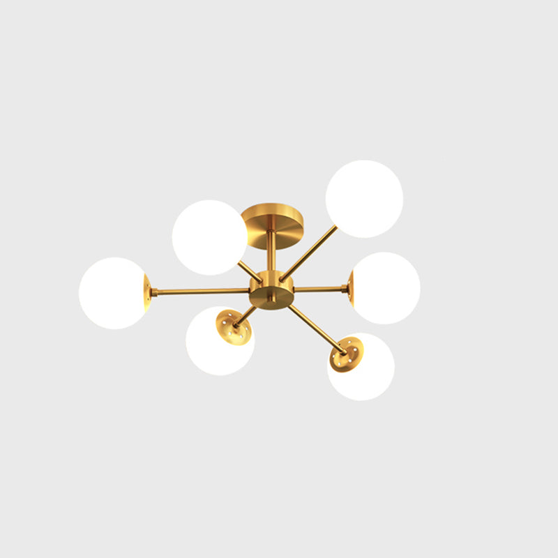 Spherical Ceiling Mount Chandelier Modern Glass Bedroom Semi Flush Light Fixture in Gold