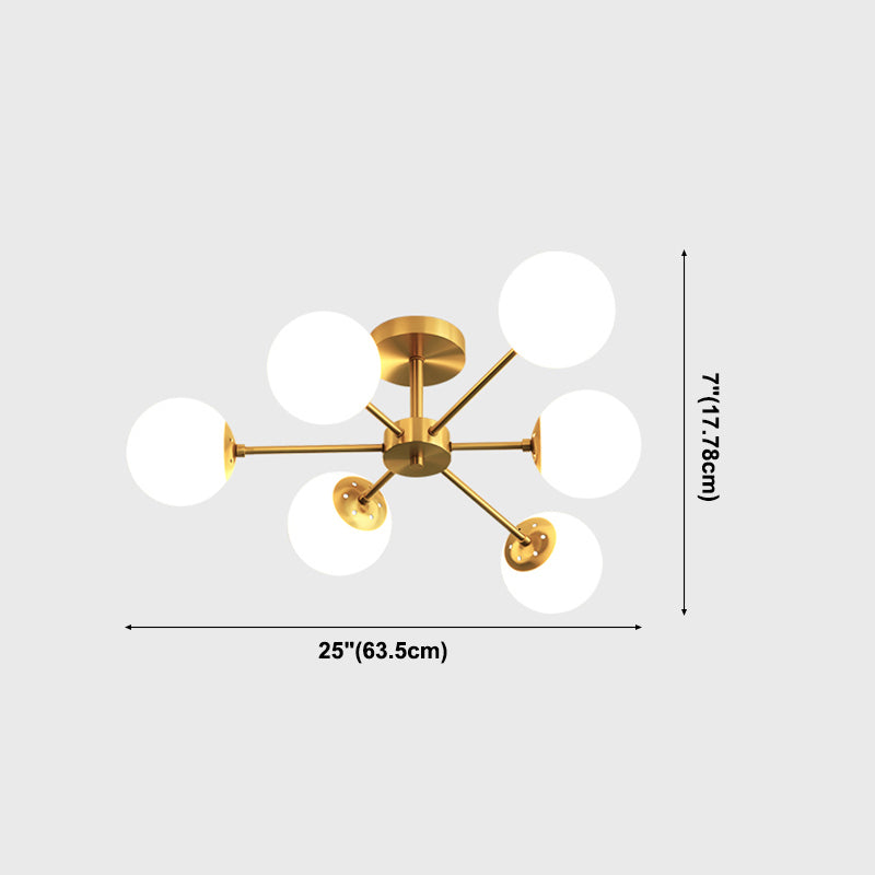 Sferische plafondbevestiging Kroonluchter Modern Glass Slaapkamer Semi Flush Light Fixture in goud