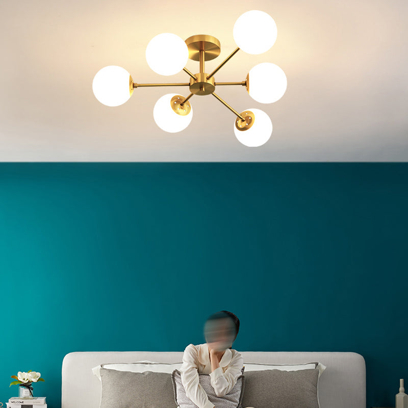 Lampadino sferico a monte a soffitto moderno camera da letto in vetro moderno lampada semi -ruscini in oro