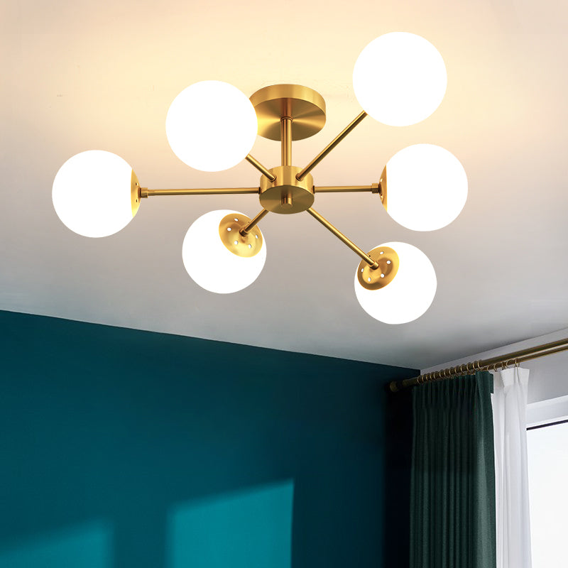 Sferische plafondbevestiging Kroonluchter Modern Glass Slaapkamer Semi Flush Light Fixture in goud