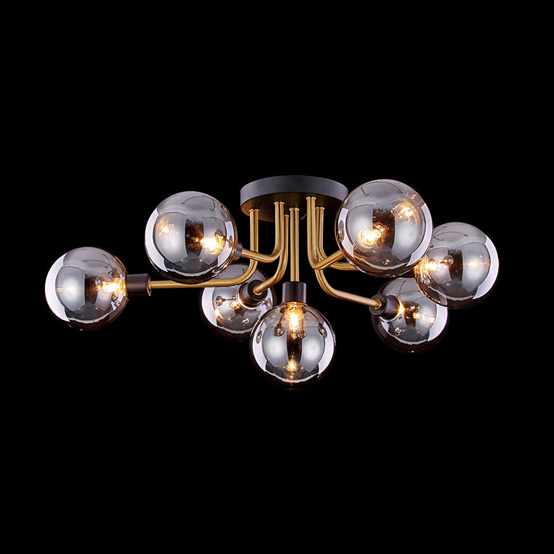 Glass Round Semi Flush Ceiling Light Fixture Simplicity Style Semi Flush Chandelier