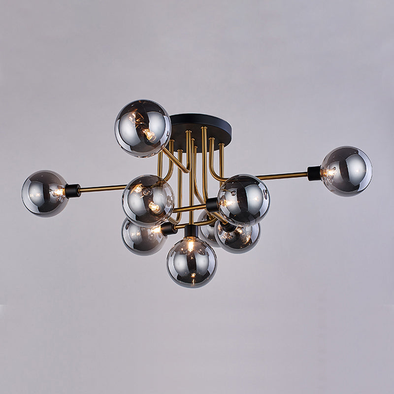 Glass Round Semi Flush Ceiling Light Fixture Simplicity Style Semi Flush Chandelier