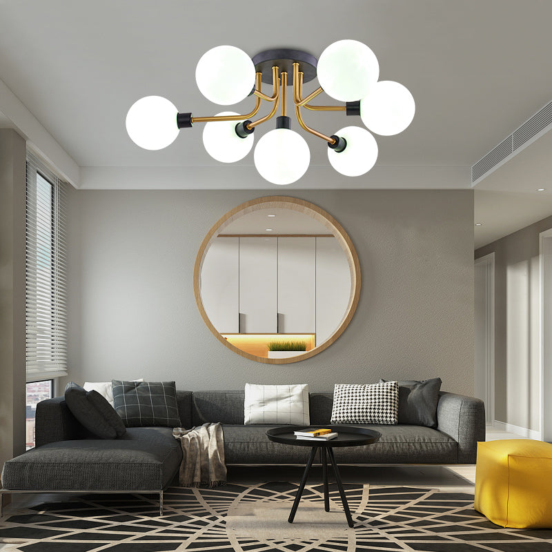 Glass Round Semi Flush Ceiling Light Fixture Simplicity Style Semi Flush Chandelier