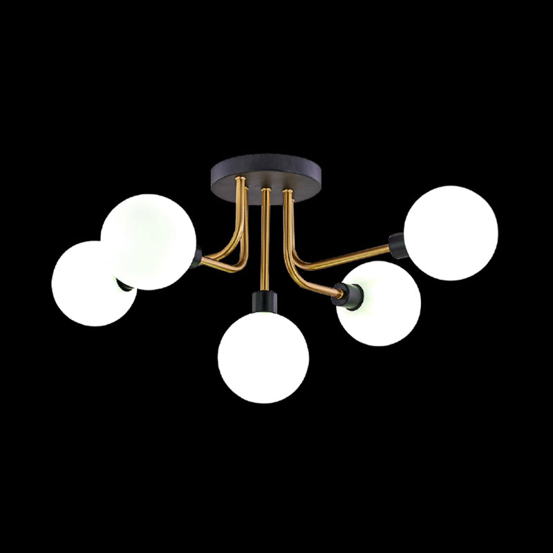 Glass Round Semi Flush Ceiling Light Fixture Simplicity Style Semi Flush Chandelier