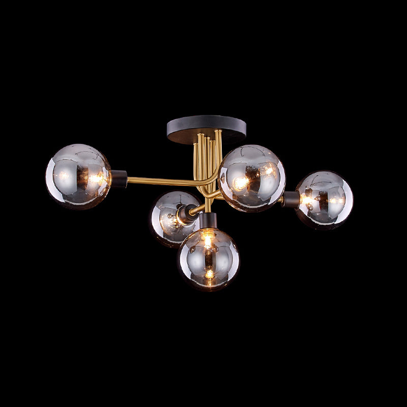 Glass Round Semi Flush Ceiling Light Fixture Simplicity Style Semi Flush Chandelier