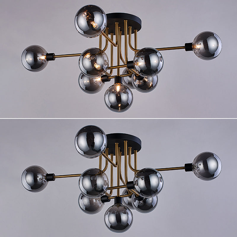 Glass Round Semi Flush Ceiling Light Fixture Simplicity Style Semi Flush Chandelier