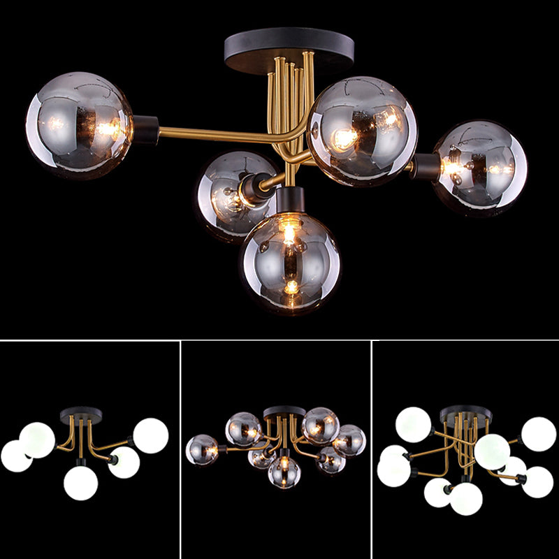 Glass Round Semi Flush Ceiling Light Fixture Simplicity Style Semi Flush Chandelier