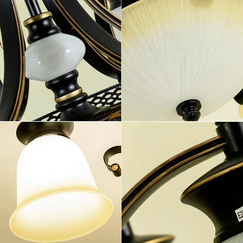 Metal and Glass Flared Semi Flush Mount Black Traditional Ceiling Light for Living Room