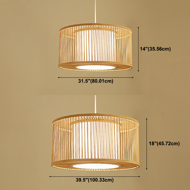 Japanese Bamboo Pendant Light Fixture 1-Light Beige Hanging Ceiling Light