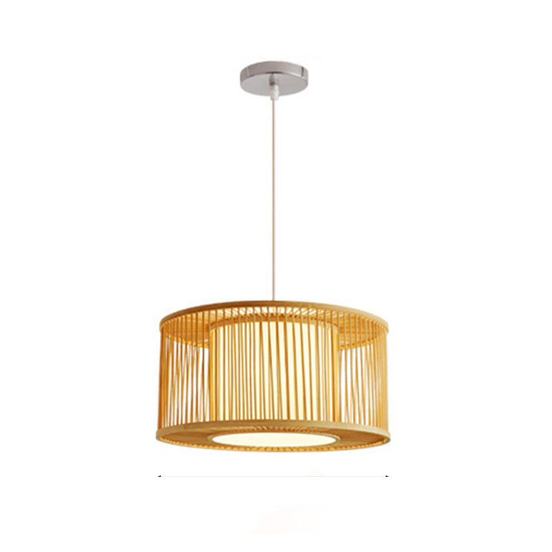 Japanese Bamboo Pendant Light Fixture 1-Light Beige Hanging Ceiling Light