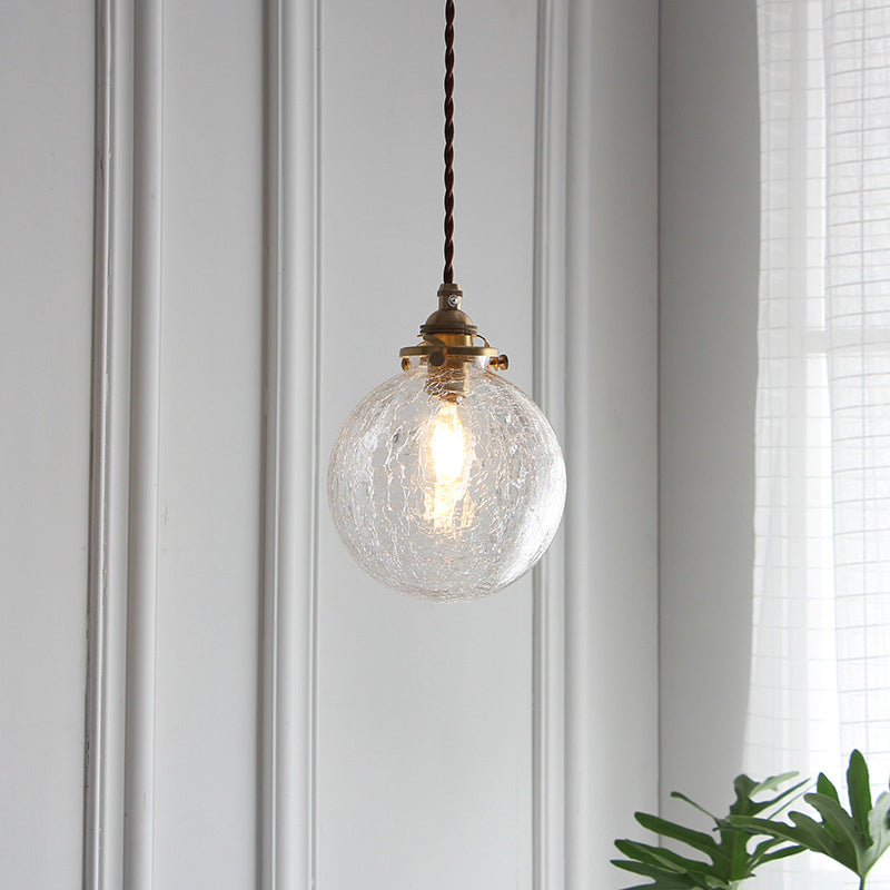 Copper Brass Pendant Light in Industrial Style Crackle Glass Globe Hanging Lamp for Interior Spaces