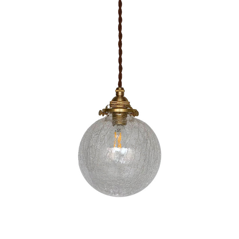 Copper Brass Pendant Light in Industrial Style Crackle Glass Globe Hanging Lamp for Interior Spaces