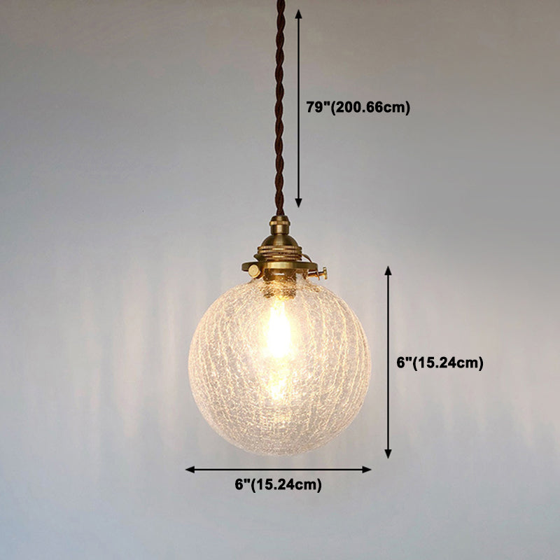 Luce a sospensione in ottone in rame in stile industriale Crackle Glass Globe Hanging Lampada per spazi interni