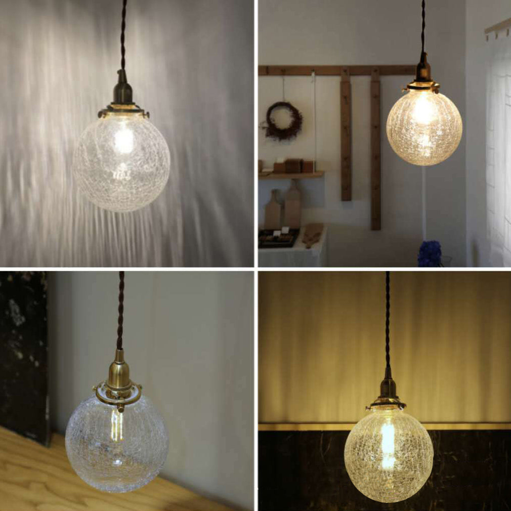 Luce a sospensione in ottone in rame in stile industriale Crackle Glass Globe Hanging Lampada per spazi interni