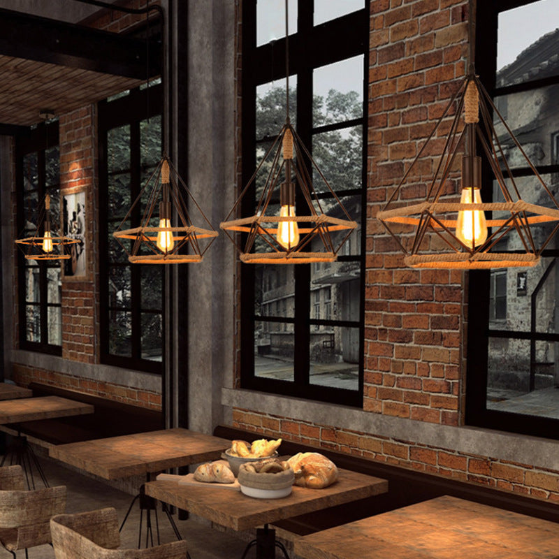 Prism Cage Rope Hanging Light Fixture 1-Light Industrial Pendant Lighting Fixtures