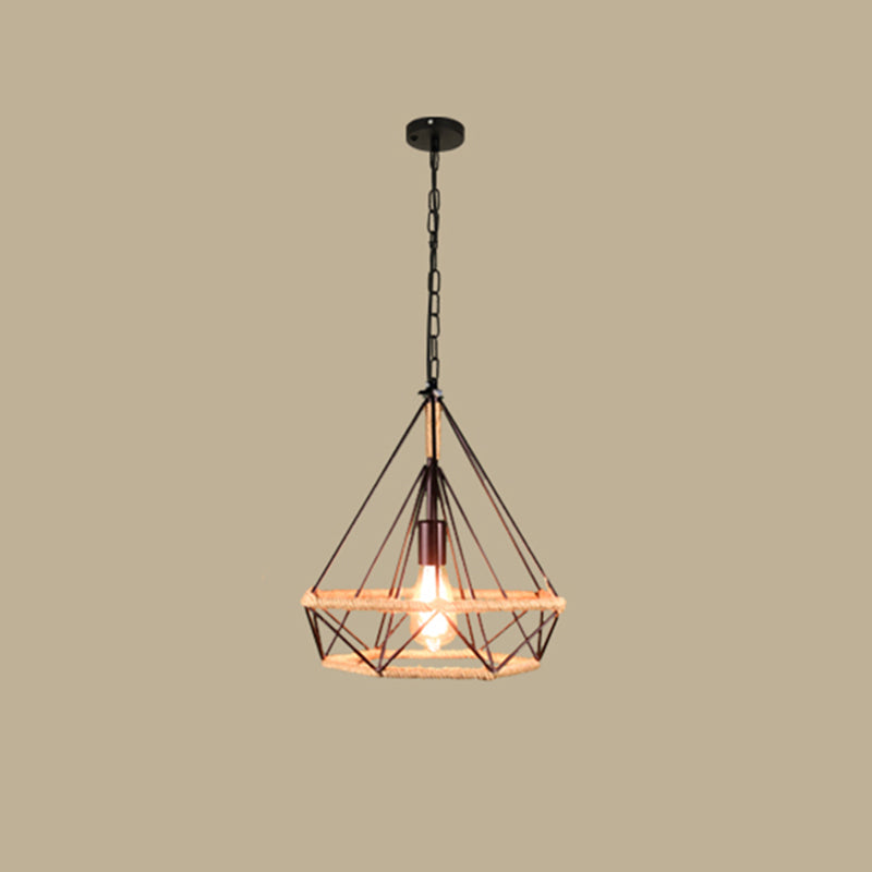 Prism Cage Rope Hanging Light Fixture 1-Light Industrial Pendant Lighting Fixtures