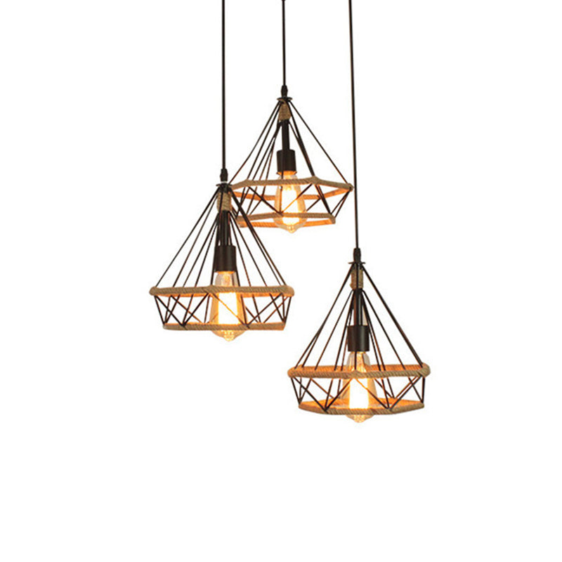 Prism Cage Rope Hanging Light Fixture 1-Light Industrial Pendant Lighting Fixtures