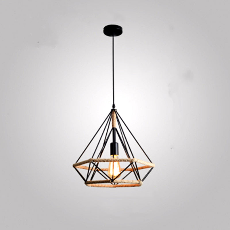 Prism Cage Rope Hanging Light Fixture 1-Light Industrial Pendant Lighting Fixtures