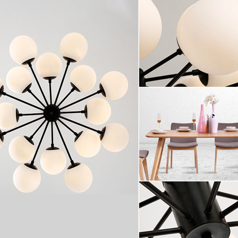 Milk Glass Black Ceiling Pendant Chandelier Globe Industrial Multi Lights Chandelier Lights