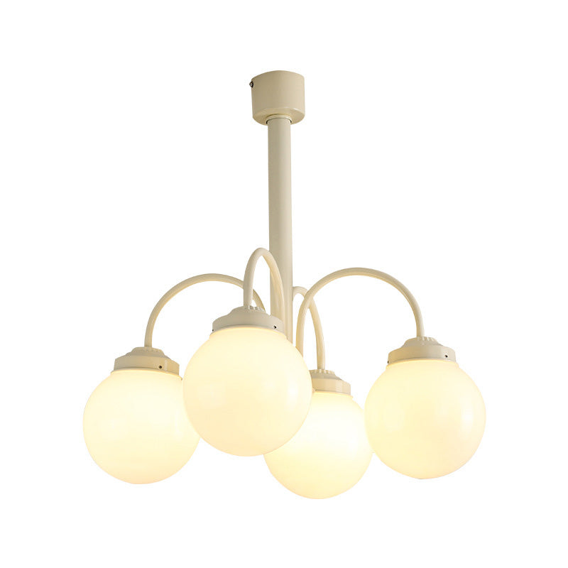 White Ball Pendant Light Fixtures Milk Glass 4-Lights Industrial Chandeliers Lighting