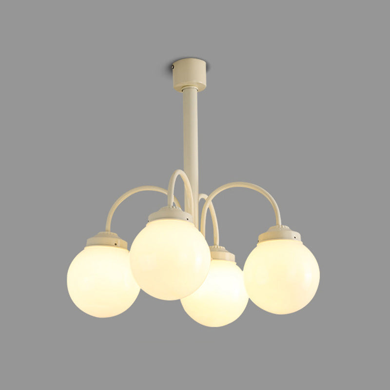 White Ball Pendant Light Fixtures Milk Glass 4-Lights Industrial Chandeliers Lighting