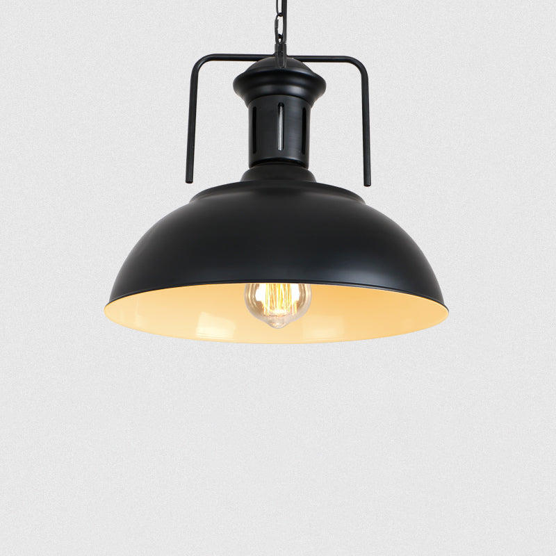 Lámpara colgante de tono de domo de 1 luz, luz colgante de metal industrial contemporáneo con mango