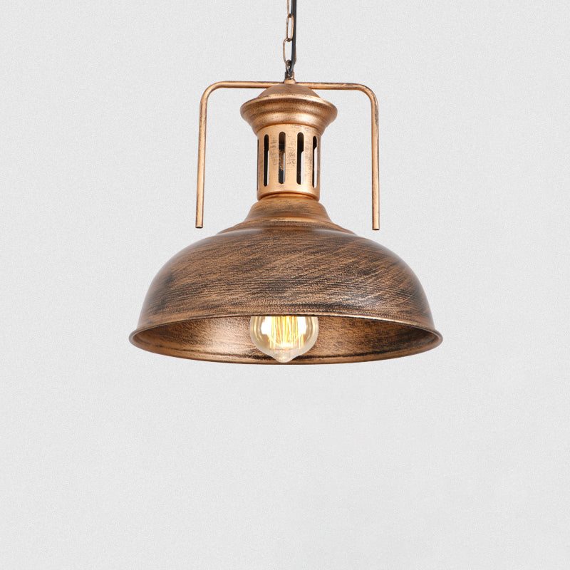 1-Light Dome Shade Pendant Lamp, Contemporary Industrial Metal Hanging Light with Handle