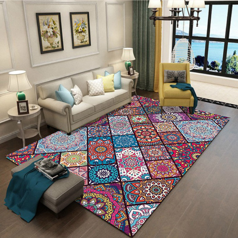 Buntes Florentiner-Fliesen-Teppich ausgeprägter marokkanischer Teppich Nicht-Schlupf-Backing-Teppich für die Heimdekoration