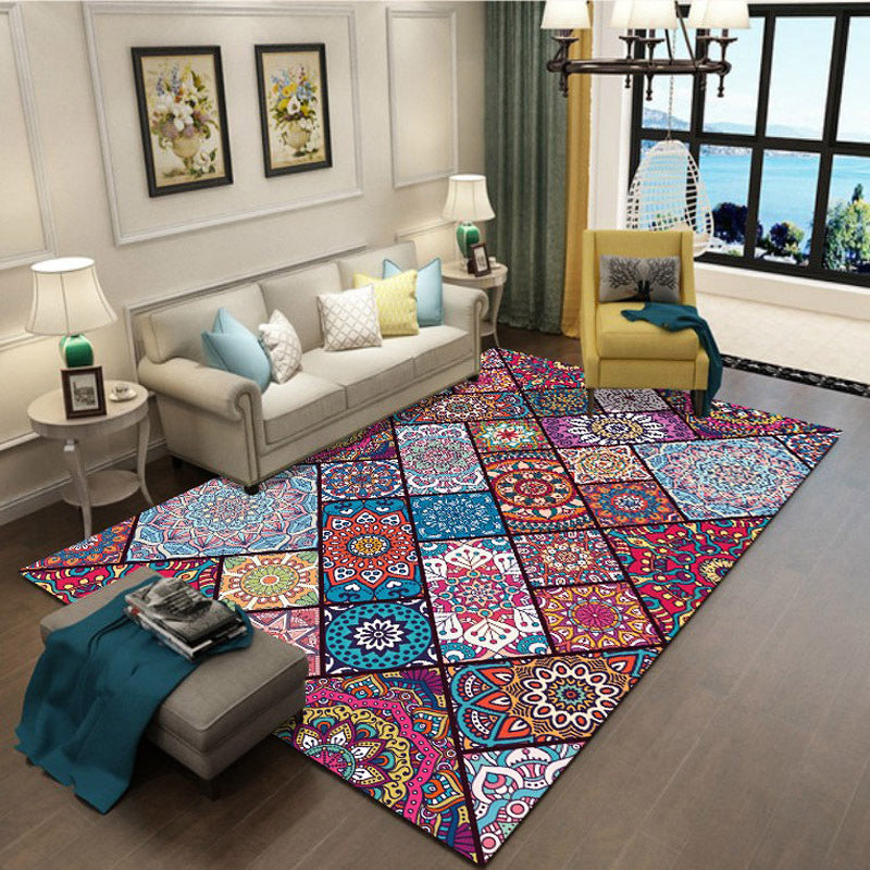 Colorful Florentine Tile Rug Distinctive Moroccan Rug Non-Slip Backing Carpet for Home Decoration