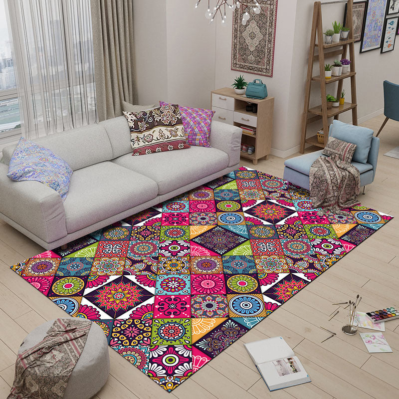 Colorful Florentine Tile Rug Distinctive Moroccan Rug Non-Slip Backing Carpet for Home Decoration