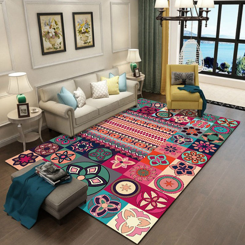 Buntes Florentiner-Fliesen-Teppich ausgeprägter marokkanischer Teppich Nicht-Schlupf-Backing-Teppich für die Heimdekoration