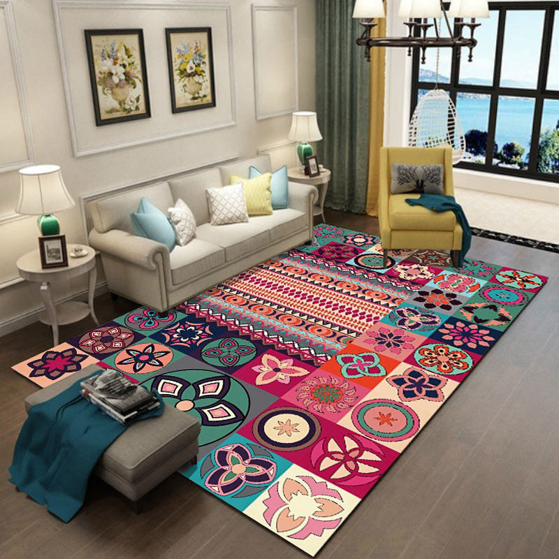 Colorful Florentine Tile Rug Distinctive Moroccan Rug Non-Slip Backing Carpet for Home Decoration