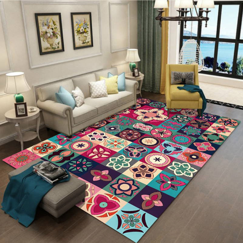 Colorful Florentine Tile Rug Distinctive Moroccan Rug Non-Slip Backing Carpet for Home Decoration
