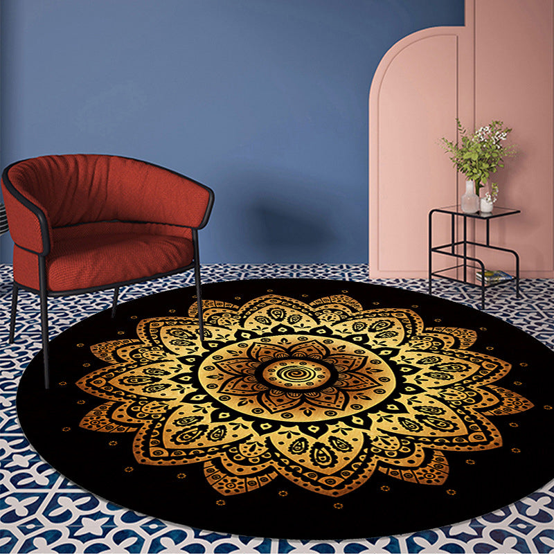 Gouden bloemen gedrukt Rug luxe Marokkaans tapijt polyester vlekbestendig tapijt voor woningdecoratie