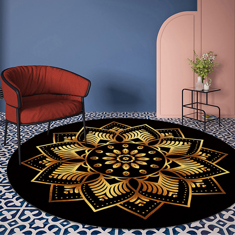Gold Blumendruckte Teppich Luxus marokkanischer Teppich Polyester Flecken widerstandsfähiger Teppich für Wohnkultur