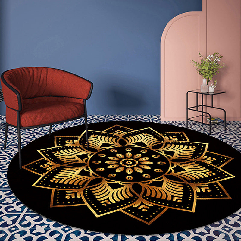 Gold Floral Printed Rug luxury Moroccan Carpet Polyester Stain Resistant Carpet for Home Decor