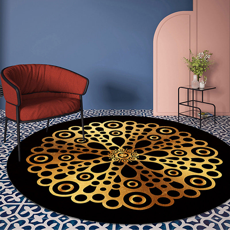 Gold Floral Printed Rug luxury Moroccan Carpet Polyester Stain Resistant Carpet for Home Decor