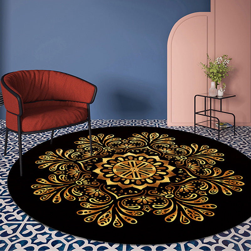 Gouden bloemen gedrukt Rug luxe Marokkaans tapijt polyester vlekbestendig tapijt voor woningdecoratie