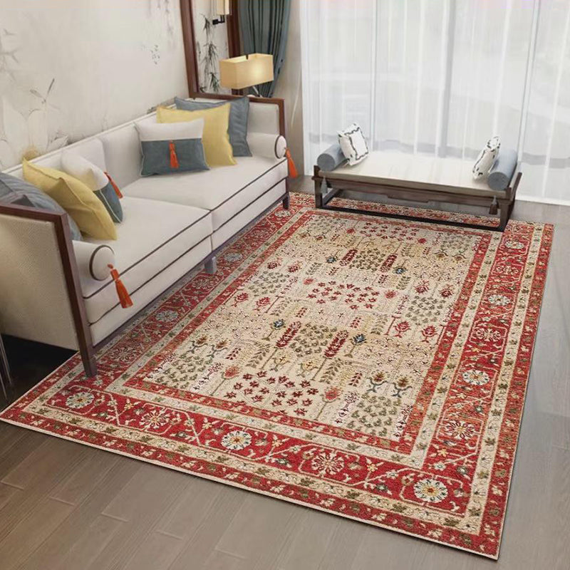 Classic Shabby Chic Rug Whitewashed Floral Printed Carpet Anti-Slip Backing Carpet for Home Decor