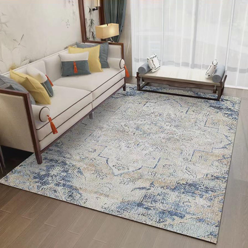 Classic Shabby Chic Rug Whitewashed Floral Printed Carpet Anti-Slip Backing Carpet for Home Decor