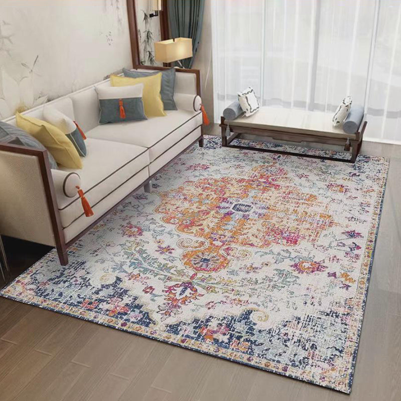 Classic Shabby Chic Rug Whitewashed Floral Printed Carpet Anti-Slip Backing Carpet for Home Decor