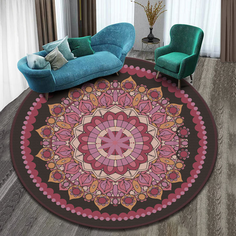 Multicolored Round Rug Moroccan Flower Print Carpet Friendly Washable Carpet for Home Decoration