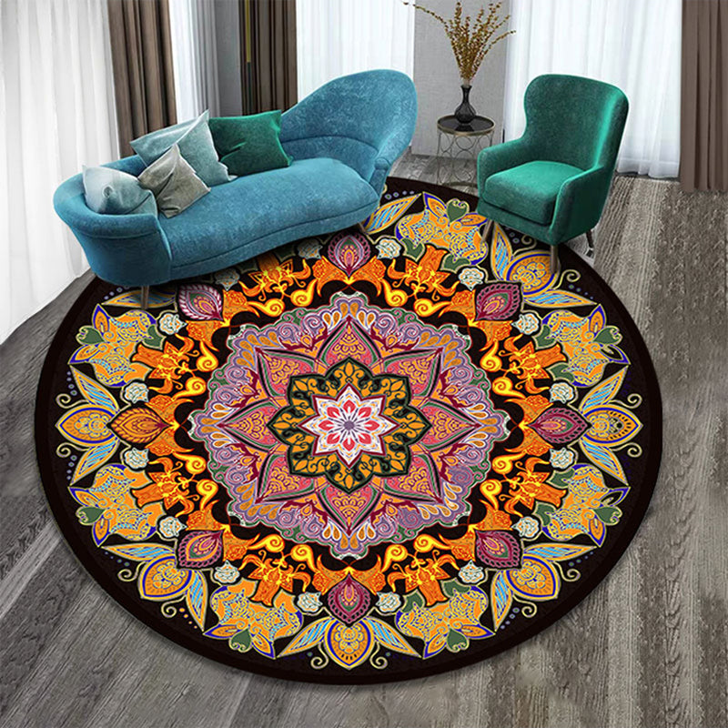 Multicolored Round Rug Moroccan Flower Print Carpet Friendly Washable Carpet for Home Decoration