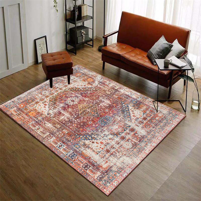 Shabby Chic Area Rug Whitewashed Medallion Pattern Rug Anti-Slip Backing Carpet for Living Room