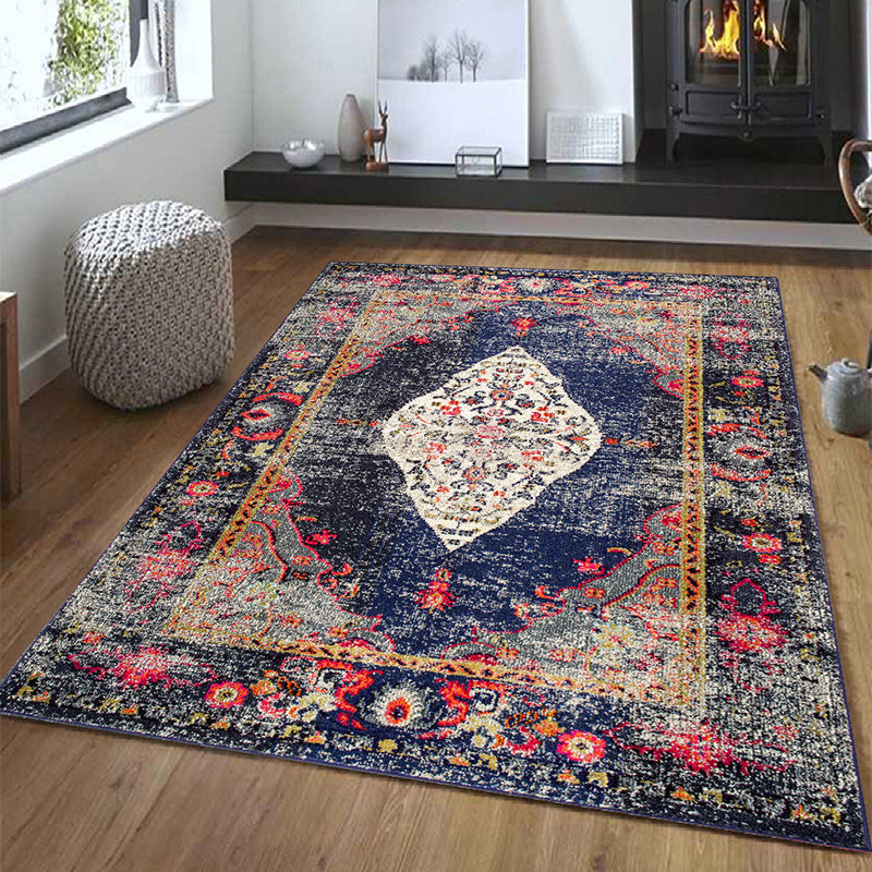 Shabby Chic Area Rug Whitewashed Medallion Pattern Rug Anti-Slip Backing Carpet for Living Room