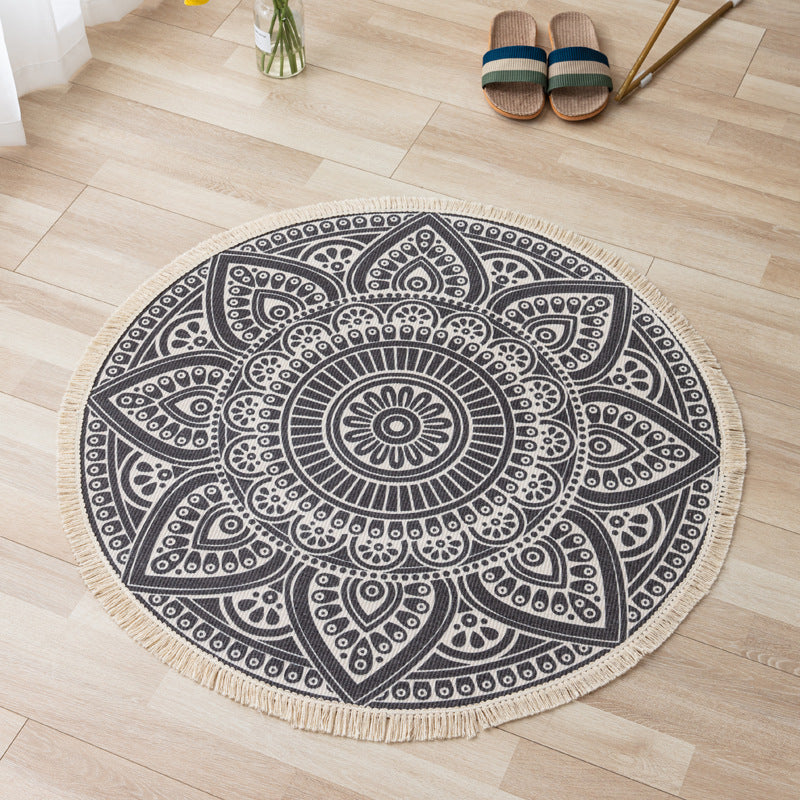 Moroccan Floral Print Rug Multi-Color Carpet with Fringe Cotton Blend Washable Rug for Home Decor