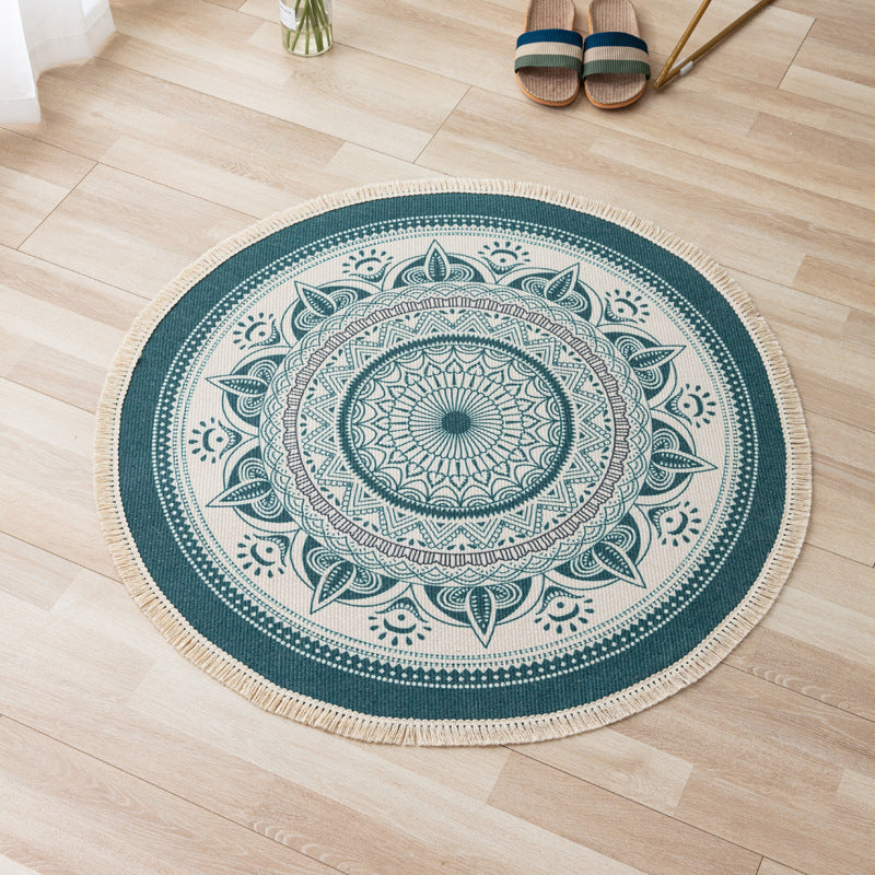 Moroccan Floral Print Rug Multi-Color Carpet with Fringe Cotton Blend Washable Rug for Home Decor