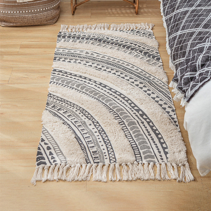 Simplicity Boho-Chic Rug Cotton Blend Carpet with Fringe Washable Area Carpet for Home Decor